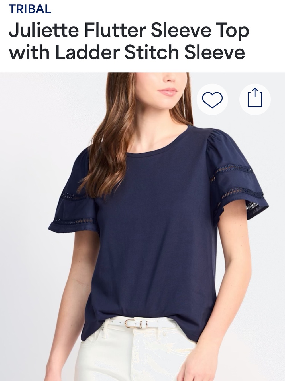 TRIBAL flutter sleeve shirt size S navy blue